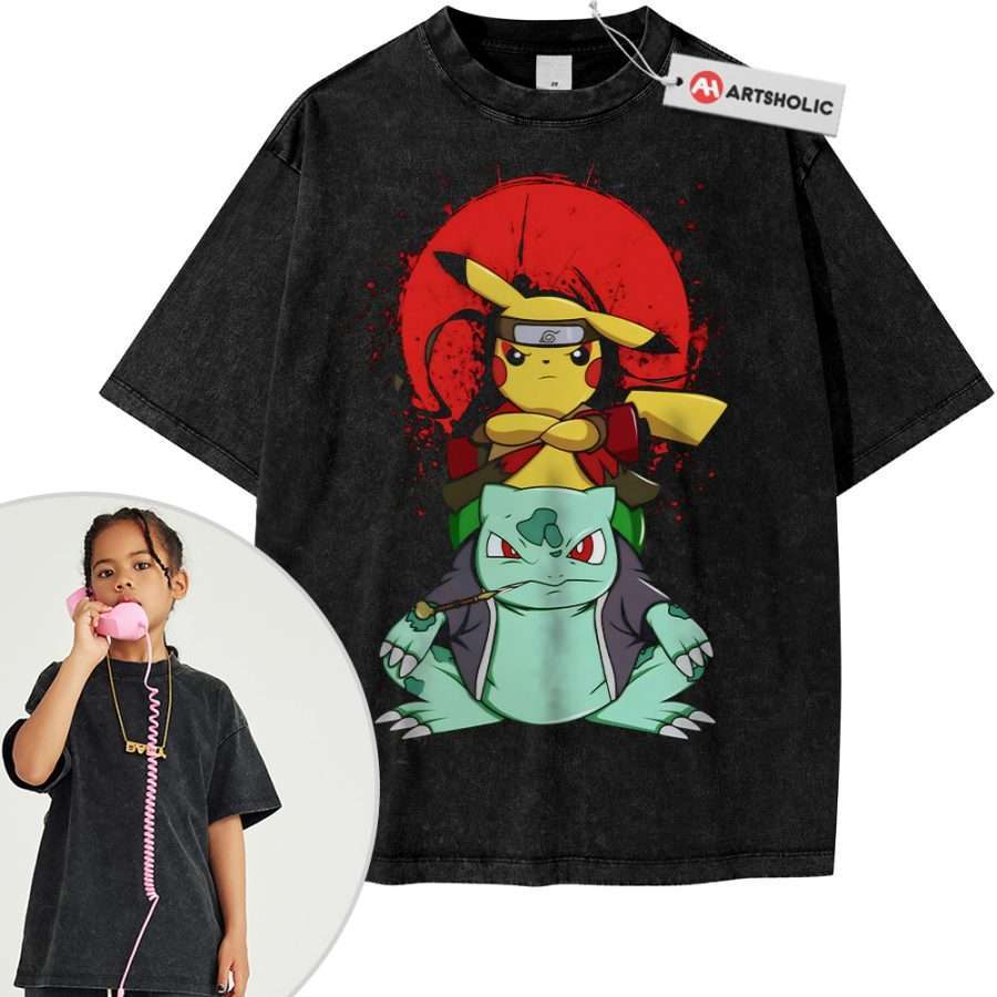 Alternative view of Pikachu Shirt For Kids, Bulbasaur Shirt For Kids, Pokemon Shirt For Kids, Anime Shirt For Kids, Vintage T-Shirt For Kids
