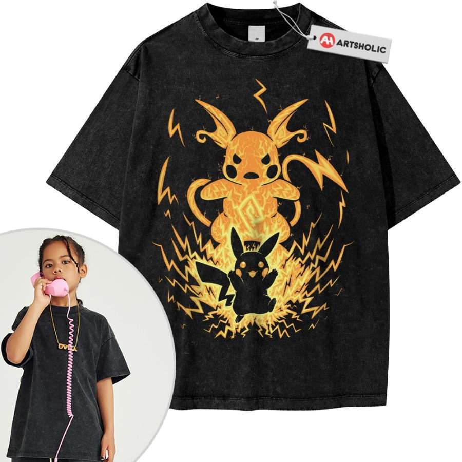 Alternative view of Pikachu Shirt For Kids, Raichu Shirt For Kids, Pokemon Shirt For Kids, Anime Shirt For Kids, Vintage T-Shirt For Kids