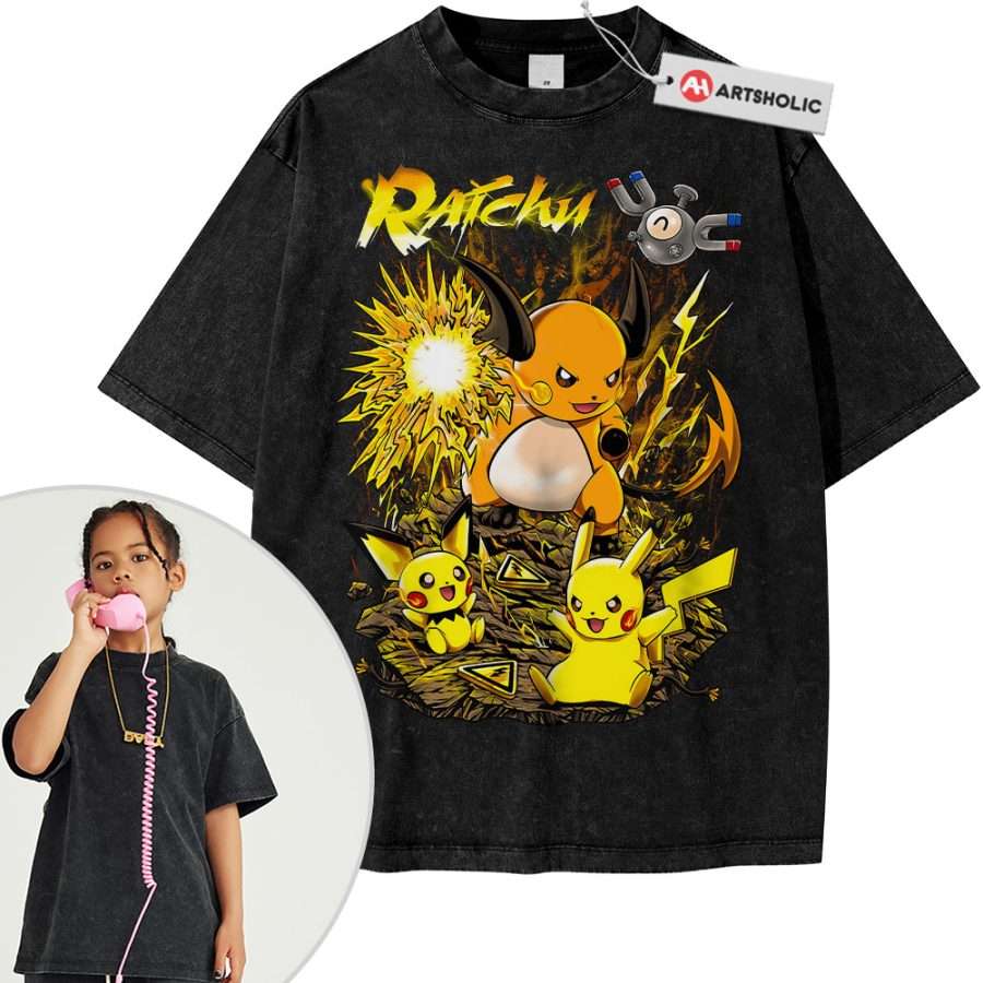 Alternative view of Pikachu Shirt For Kids, Raichu Shirt For Kids, Pokemon Shirt For Kids, Anime Shirt For Kids, Vintage Tee For Kids
