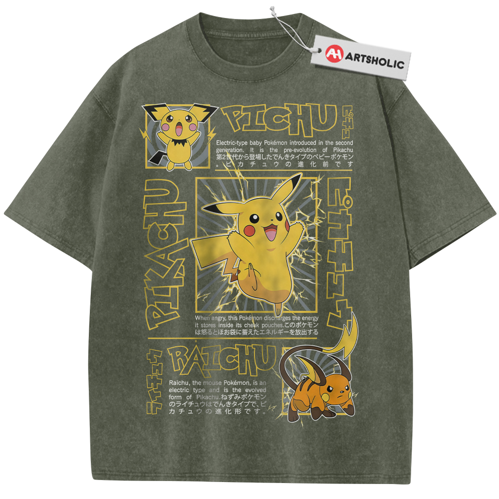 Alternative view of Pikachu Shirt, Raichu Shirt, Pichu Shirt, Pokemon shirt, Anime Shirt, Vintage T-Shirt