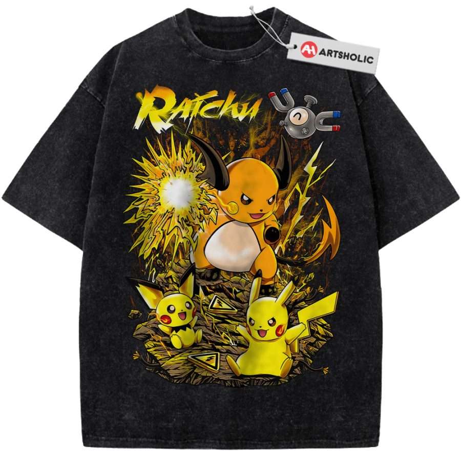Alternative view of Pikachu Shirt, Raichu Shirt, Pokemon shirt, Anime Shirt, Vintage Tee