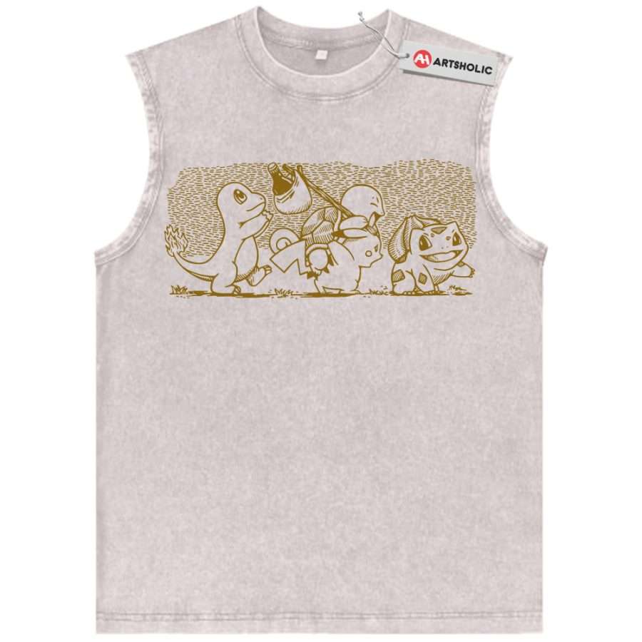 Alternative view of Pikachu Tank Top, Bulbasaur Tank Top, Charmander Tank Top, Squirtle Tank Top, Pokemon Tank Top, PKM Tank Top, Anime Tank Top, Vintage Tank Top