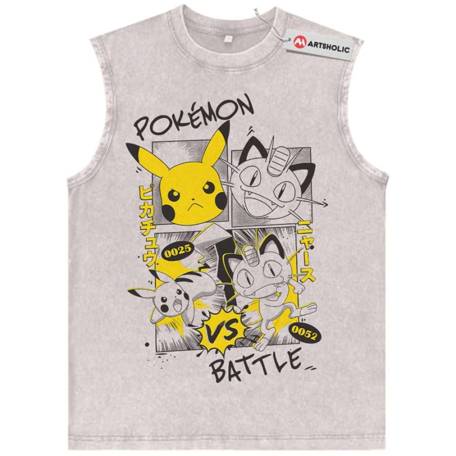 Alternative view of Pikachu Tank Top, Meowth Tank Top, Pokemon Tank Top, Anime Tank Top, Vintage Tank Top