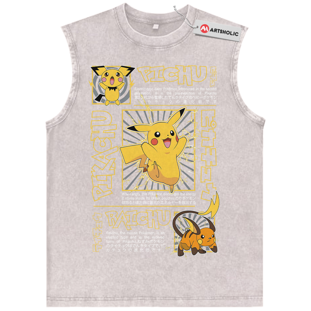 Alternative view of Pikachu Tank Top, Raichu Tank Top, Pichu Tank Top, Pokemon Tank Top, Anime Tank Top, Vintage Tank Top