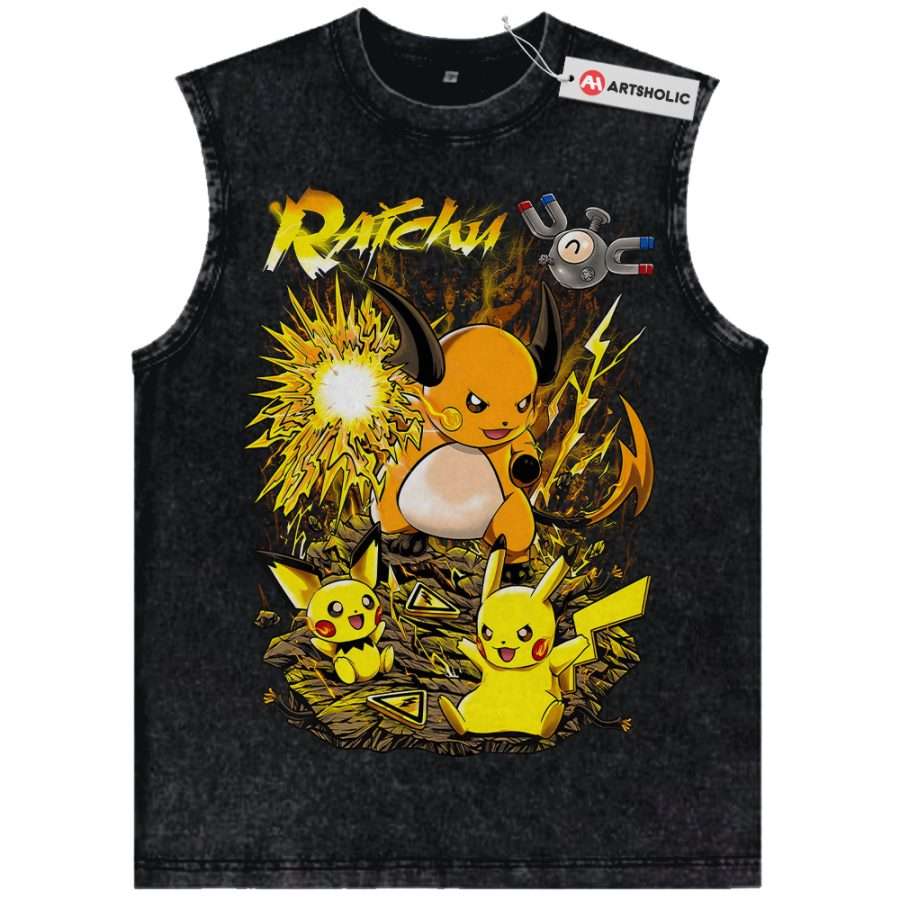 Alternative view of Pikachu Tank Top, Raichu Tank Top, Pokemon Tank Top, Anime Tank Top, Vintage Tank Top