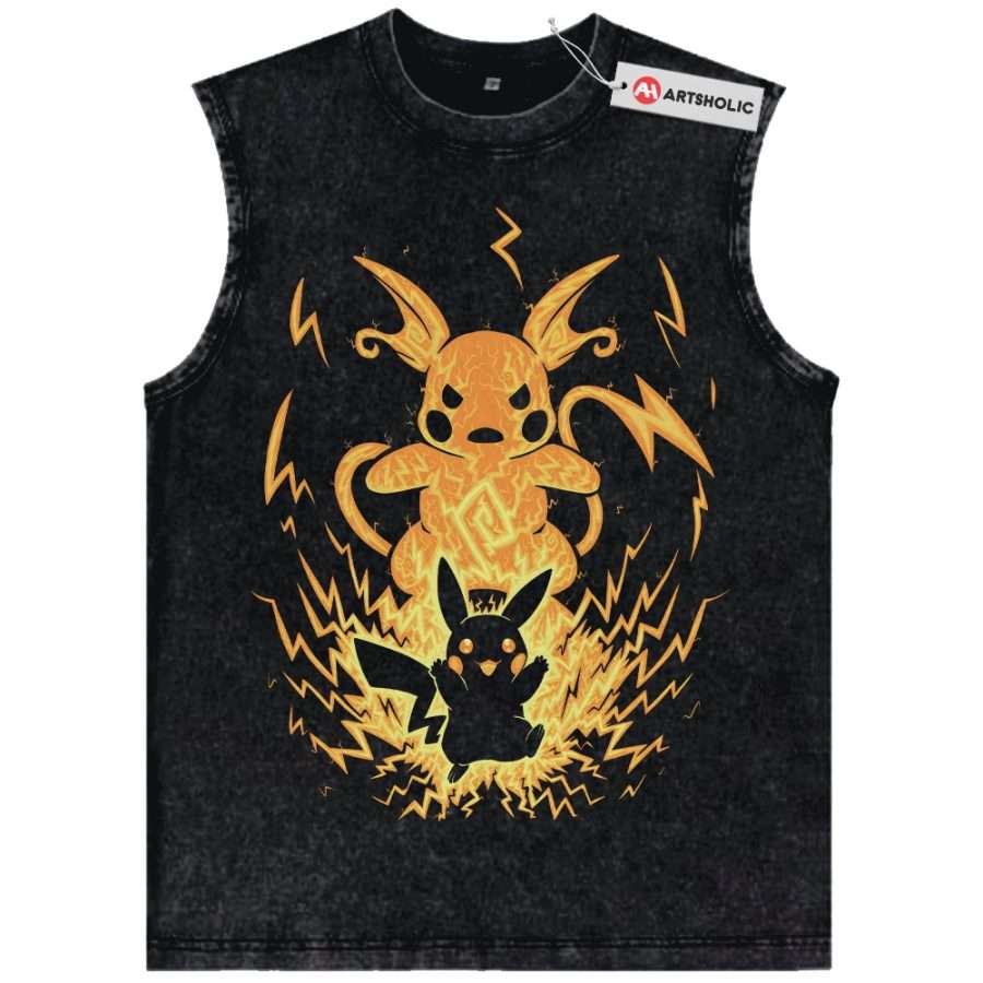 Alternative view of Pikachu Tank Top, Raichu Tank Top, Pokemon Tank Top, Anime Tank Top, Vintage Tank Top