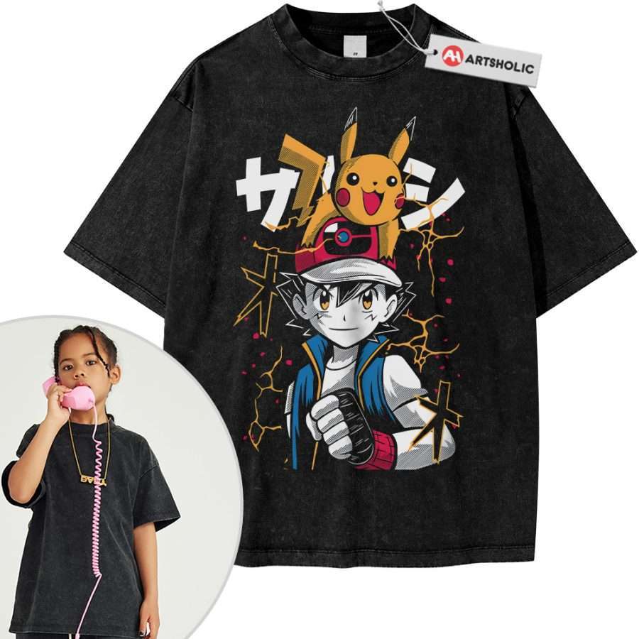 Alternative view of Pikachu vs Ash Ketchum Shirt For Kids, Pokemon Shirt For Kids, Anime Shirt For Kids, Vintage T-Shirt For Kids