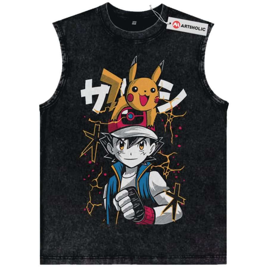 Alternative view of Pikachu vs Ash Ketchum Tank Top, Pokemon Tank Top, Anime Tank Top, Vintage Tank Top