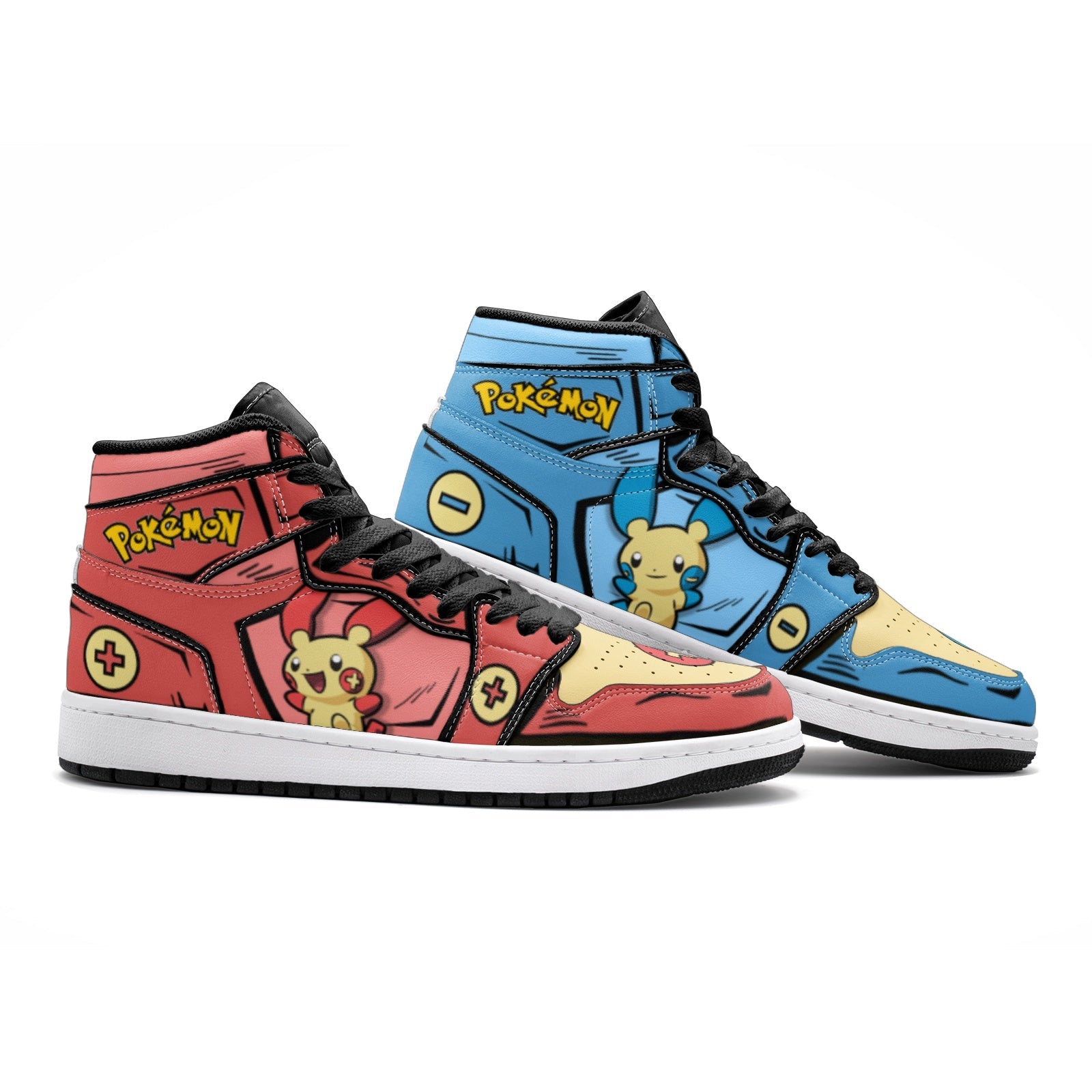 Alternative view of Plusle and Minun Pokemon V2 Custom Sneaker Mid 1 Basketball Shoes - Otaku Hall