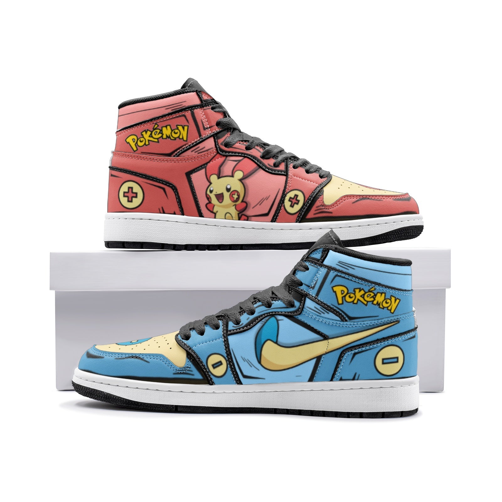 Plusle and Minun Pokemon V2 Custom Sneaker Mid 1 Basketball Shoes - Otaku Hall