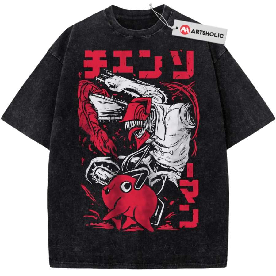 Alternative view of Pochita vs Denji Shirt, Chainsaw Man Shirt, Anime Shirt, Vintage Tee