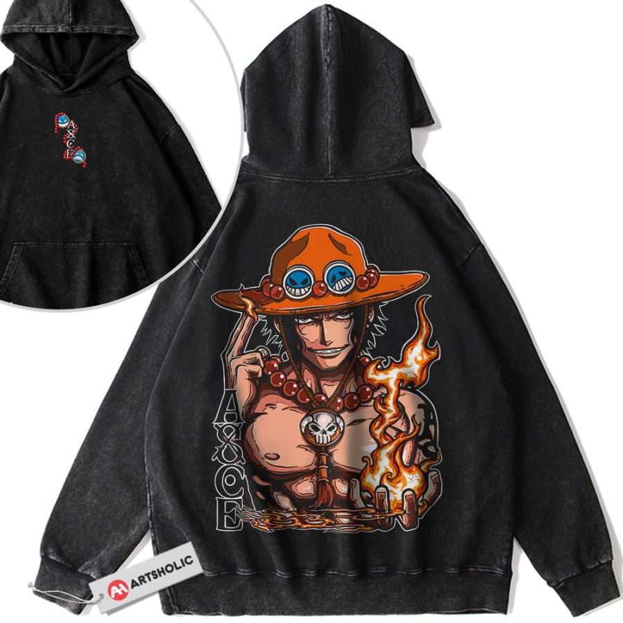 Alternative view of Portgas D Ace Hoodie, One Piece Hoodie, Anime Hoodie, Vintage Hoodie 2-Sided