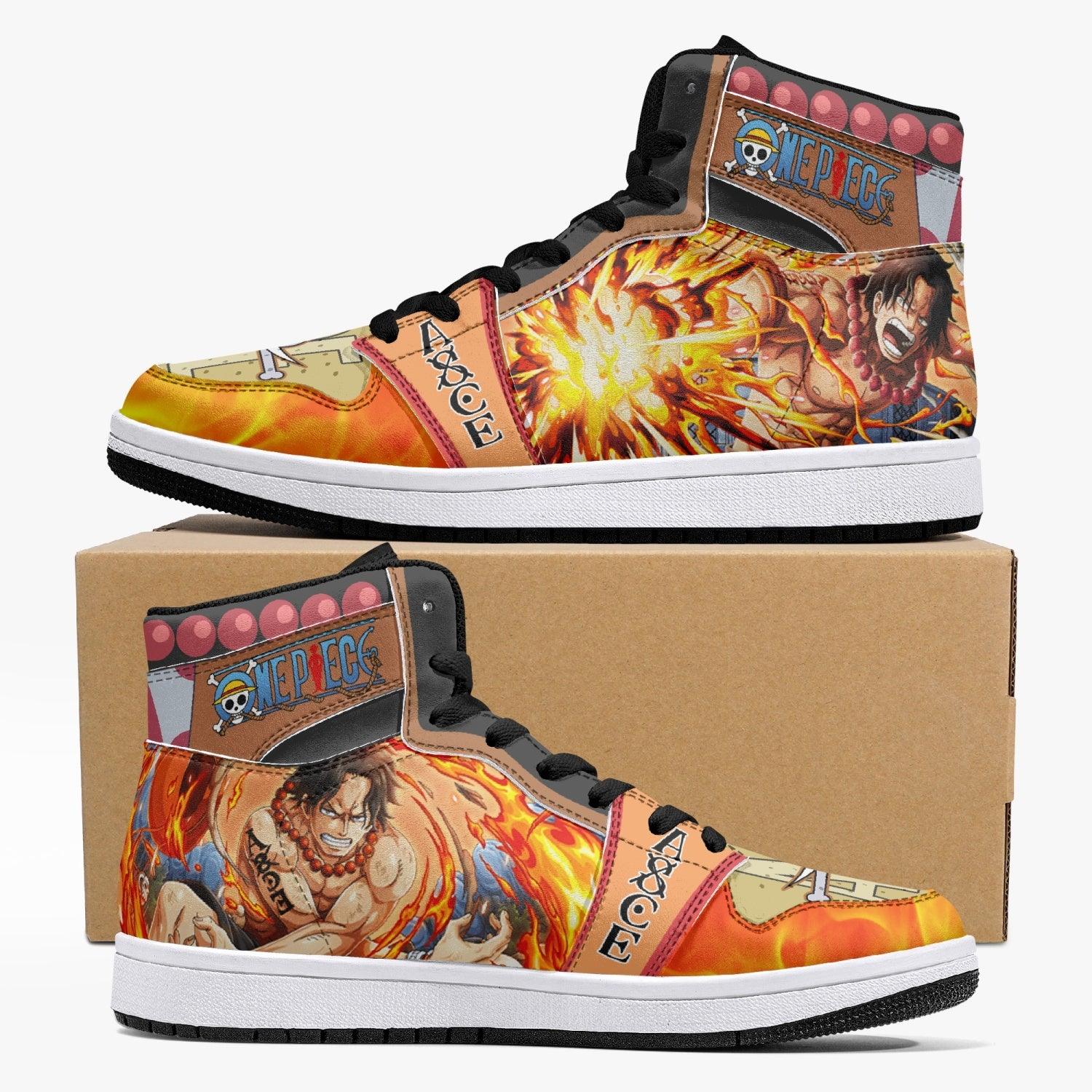 Portgas D. Ace One Piece Custom Sneaker Mid 1 Basketball Shoes - Otaku Hall