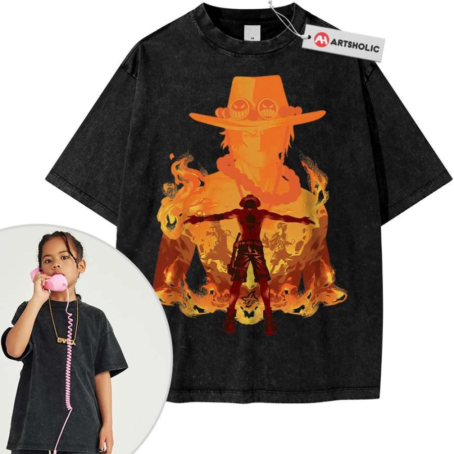 Alternative view of Portgas D Ace Shirt For Kids, One Piece Shirt For Kids, Anime Shirt For Kids, Vintage Tee For Kids