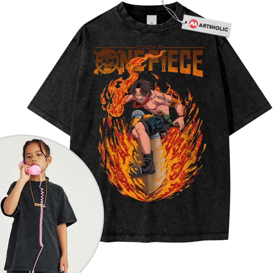 Alternative view of Portgas D Ace Shirt For Kids, One Piece Shirt For Kids, Anime Shirt For Kids, Vintage Tee For Kids