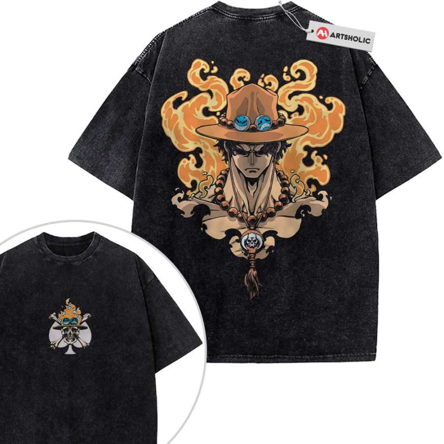 Alternative view of Portgas D Ace Shirt, One Piece Shirt, Anime Shirt, Vintage T-Shirt 2-Sided