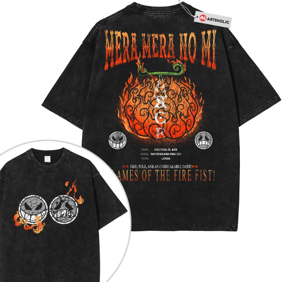 Alternative view of Portgas D Ace Shirt, One Piece Shirt, Anime Shirt, Vintage T-Shirt 2-Sided
