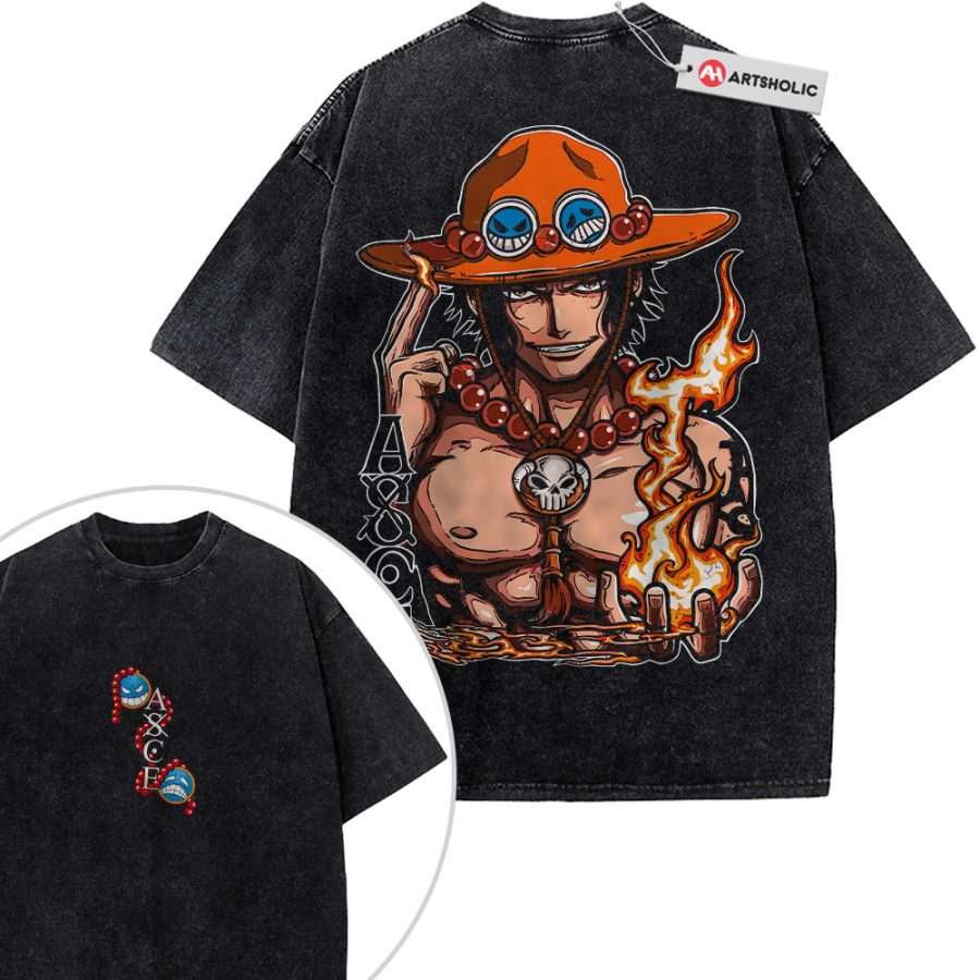 Alternative view of Portgas D Ace Shirt, One Piece Shirt, Anime Shirt, Vintage T-Shirt 2-Sided