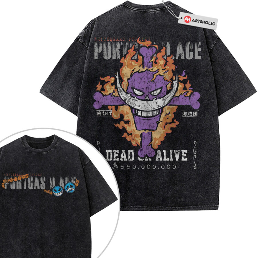 Alternative view of Portgas D Ace Shirt, Whitebeard Pirates Shirt, One Piece Shirt, Anime Shirt, Vintage T-Shirt 2-Sided