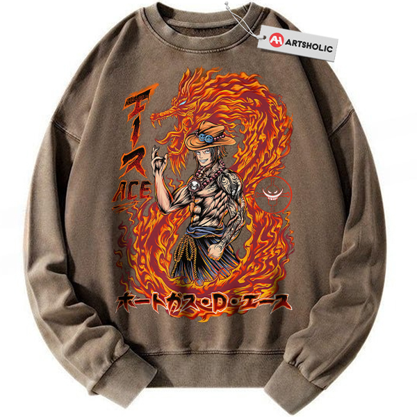 Alternative view of Portgas D Ace Sweatshirt, One Piece Sweatshirt, Anime Sweatshirt, Vintage Sweater