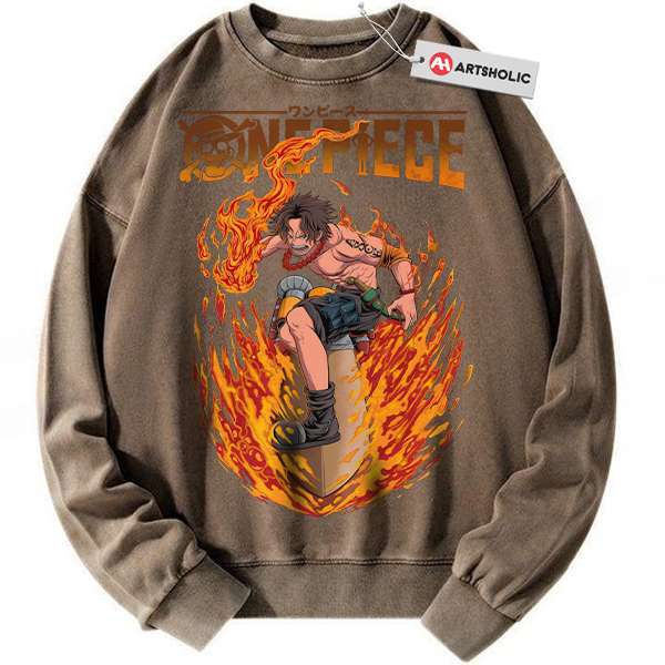 Alternative view of Portgas D Ace Sweatshirt, One Piece Sweatshirt, Anime Sweatshirt, Vintage Tee