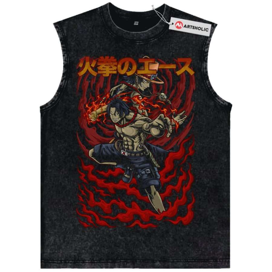Alternative view of Portgas D Ace Tank Top, One Piece Tank Top, Anime Tank Top, Vintage Tank Top