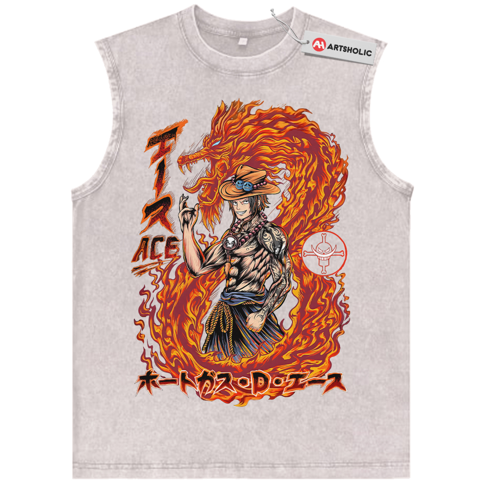 Alternative view of Portgas D Ace Tank Top, One Piece Tank Top, Anime Tank Top, Vintage Tank Top