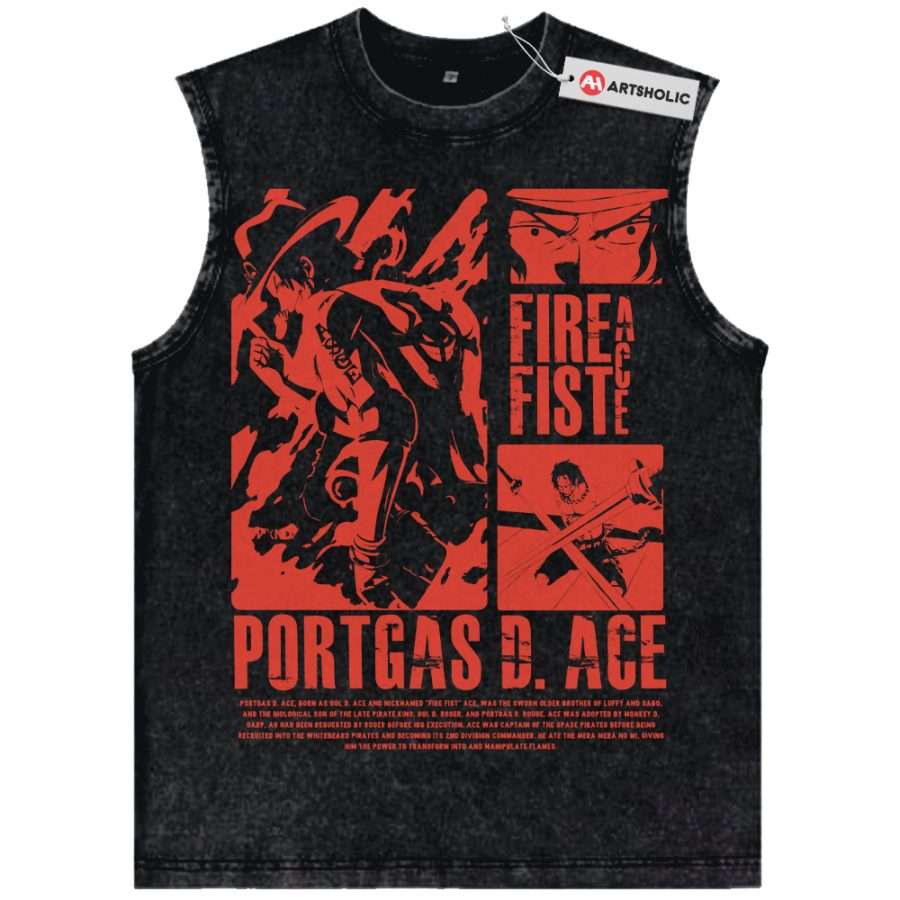 Alternative view of Portgas D Ace Tank Top, One Piece Tank Top, Anime Tank Top, Vintage Tank Top