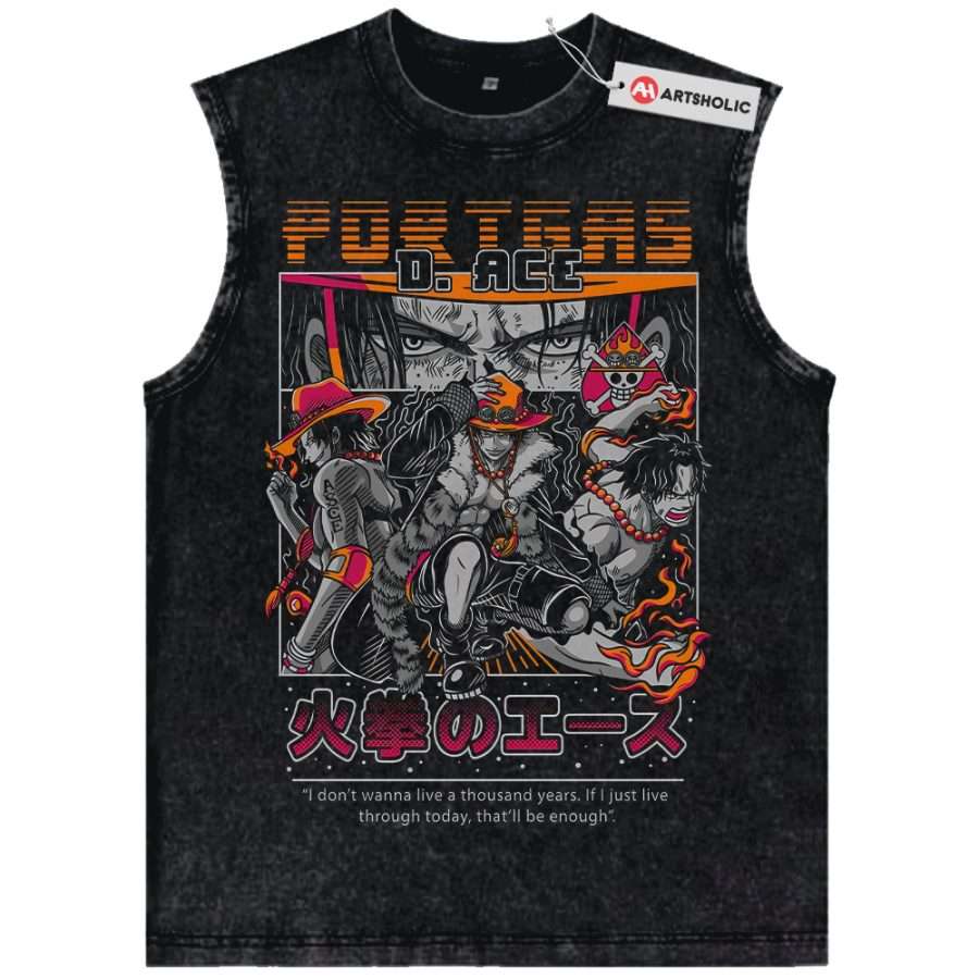 Alternative view of Portgas D Ace Tank Top, One Piece Tank Top, Anime Tank Top, Vintage Tank Top