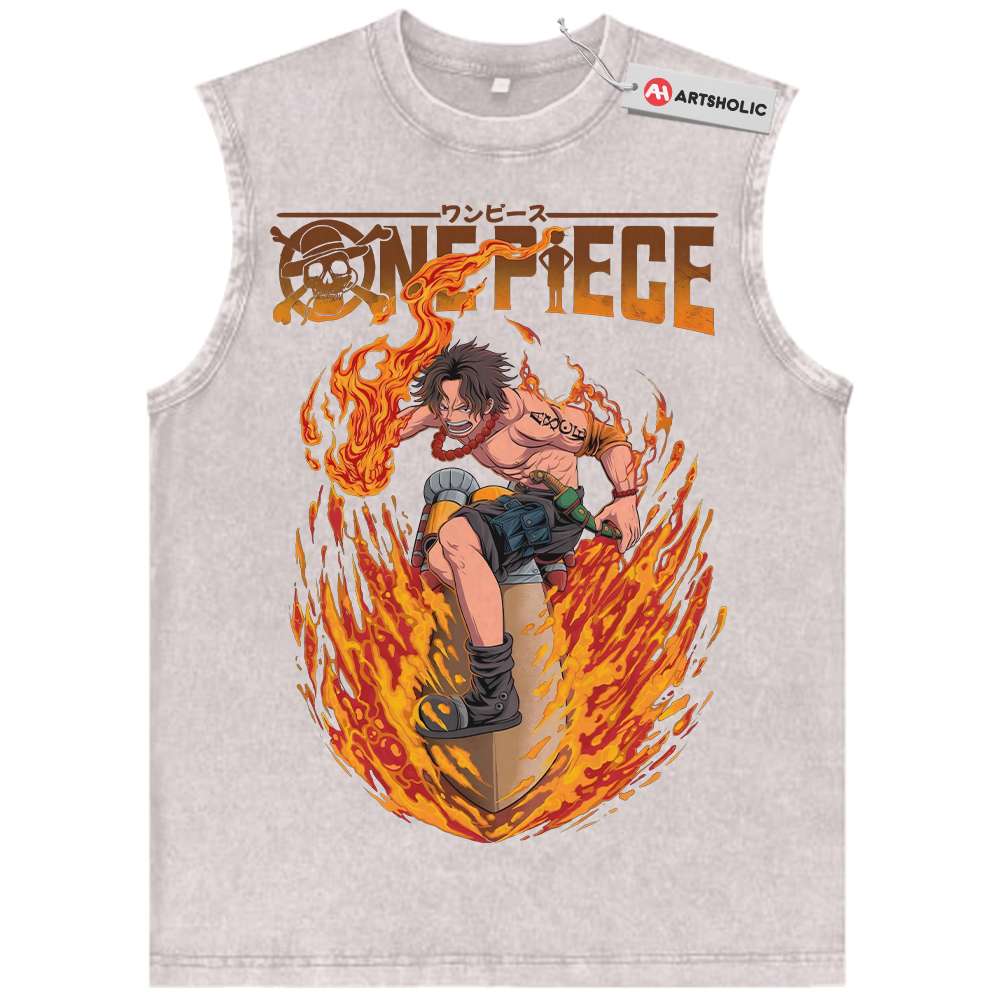 Alternative view of Portgas D Ace Tank Top, One Piece Tank Top, Anime Tank Top, Vintage Tank Top
