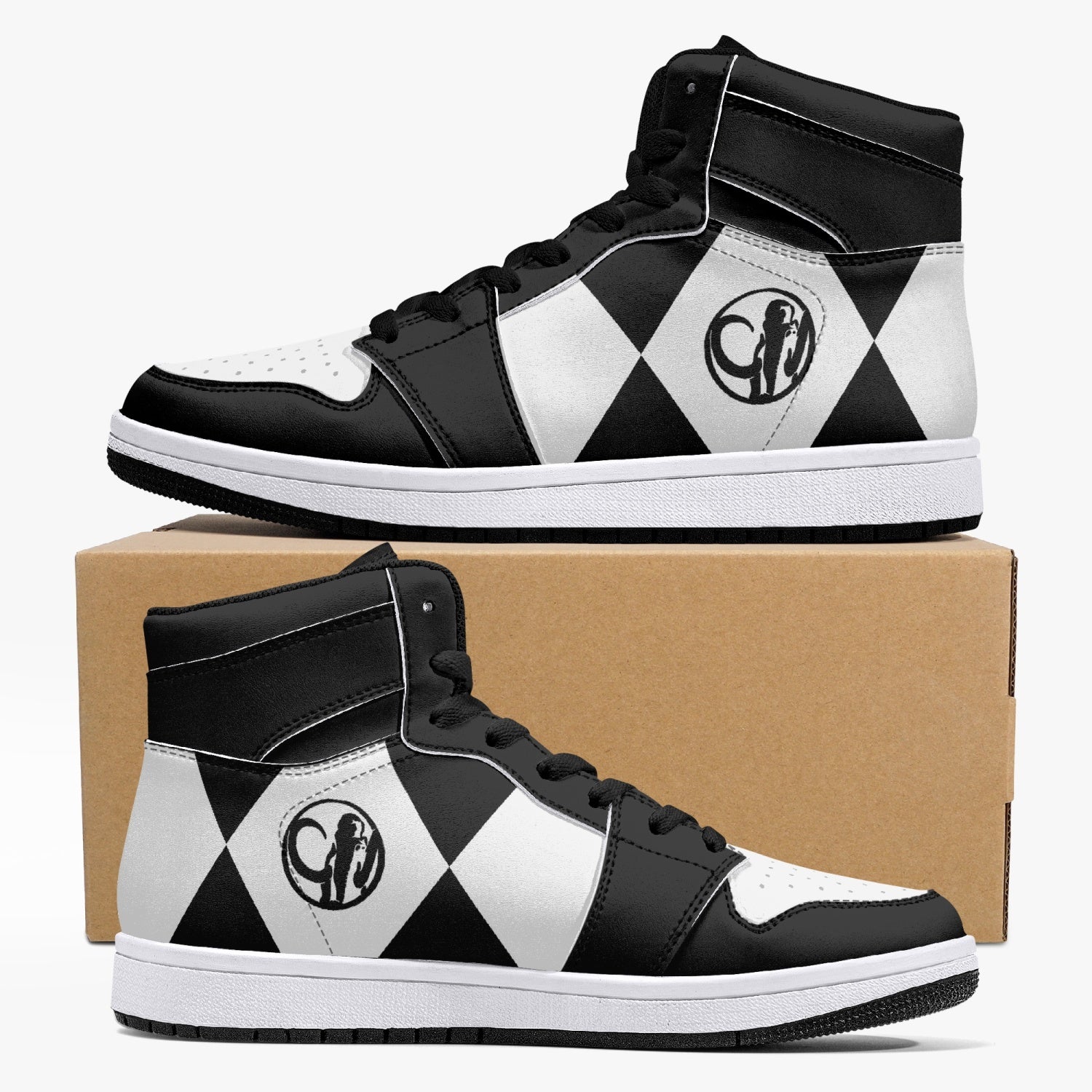 Power Rangers Black Custom Sneaker Mid 1 Basketball Shoes - Otaku Hall