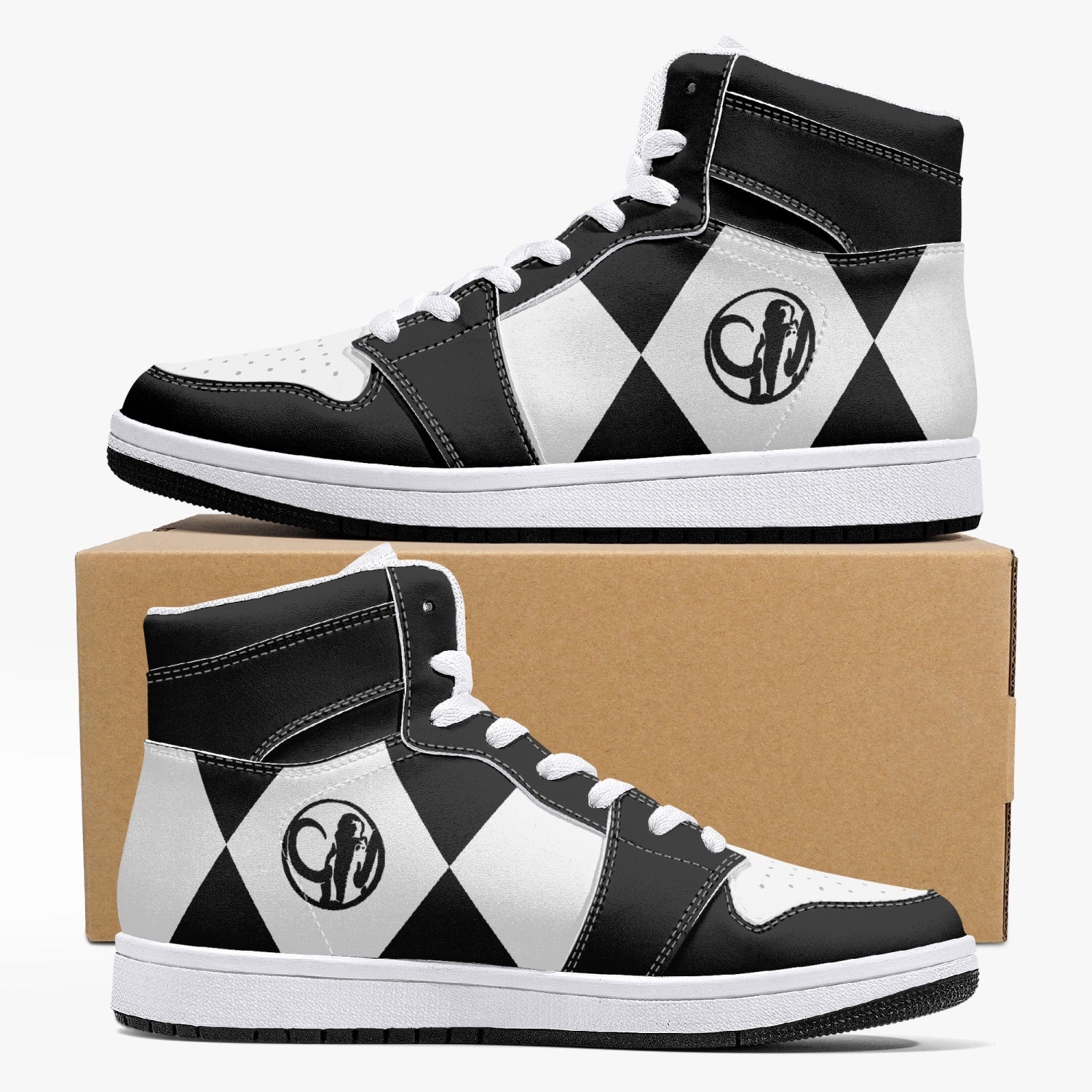 Alternative view of Power Rangers Black Custom Sneaker Mid 1 Basketball Shoes - Otaku Hall