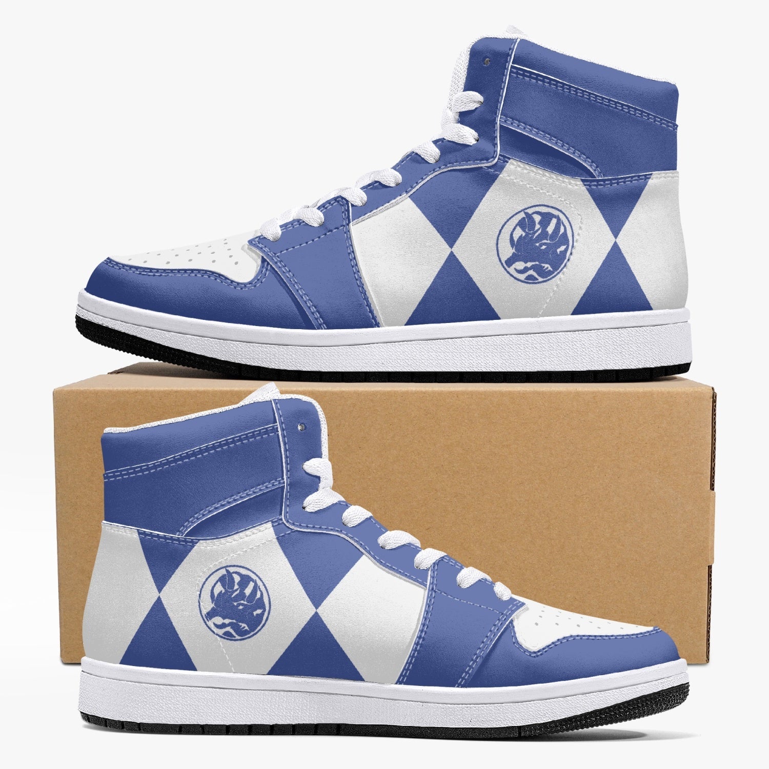Power Rangers Blue Custom Sneaker Mid 1 Basketball Shoes - Otaku Hall