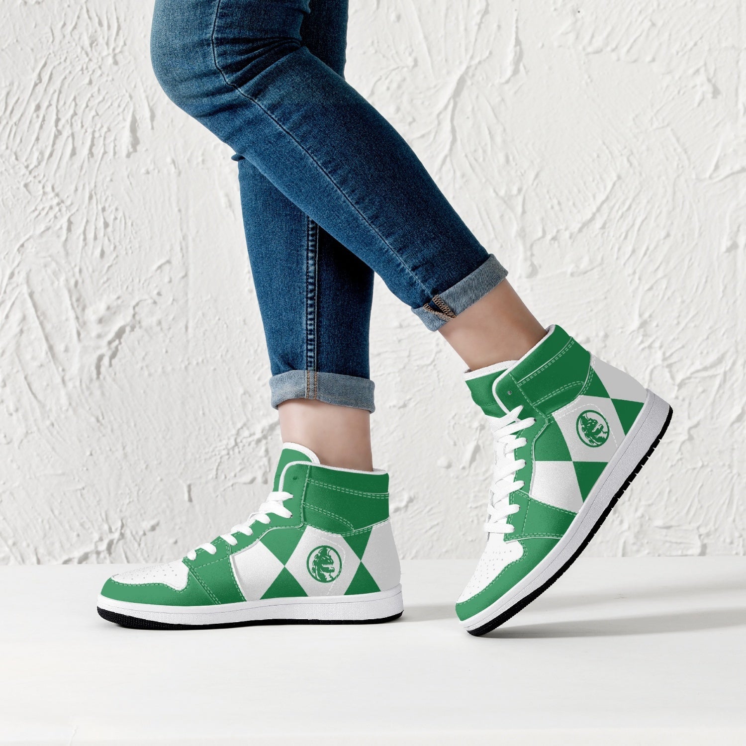 Alternative view of Power Rangers Green Custom Sneaker Mid 1 Basketball Shoes - Otaku Hall