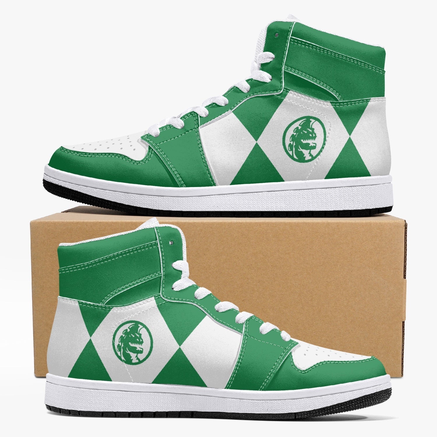 Power Rangers Green Custom Sneaker Mid 1 Basketball Shoes - Otaku Hall