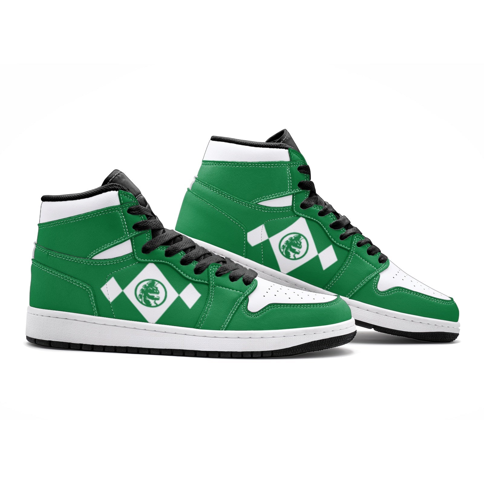 Alternative view of Power Rangers Green V2 Custom Sneaker Mid 1 Basketball Shoes - Otaku Hall