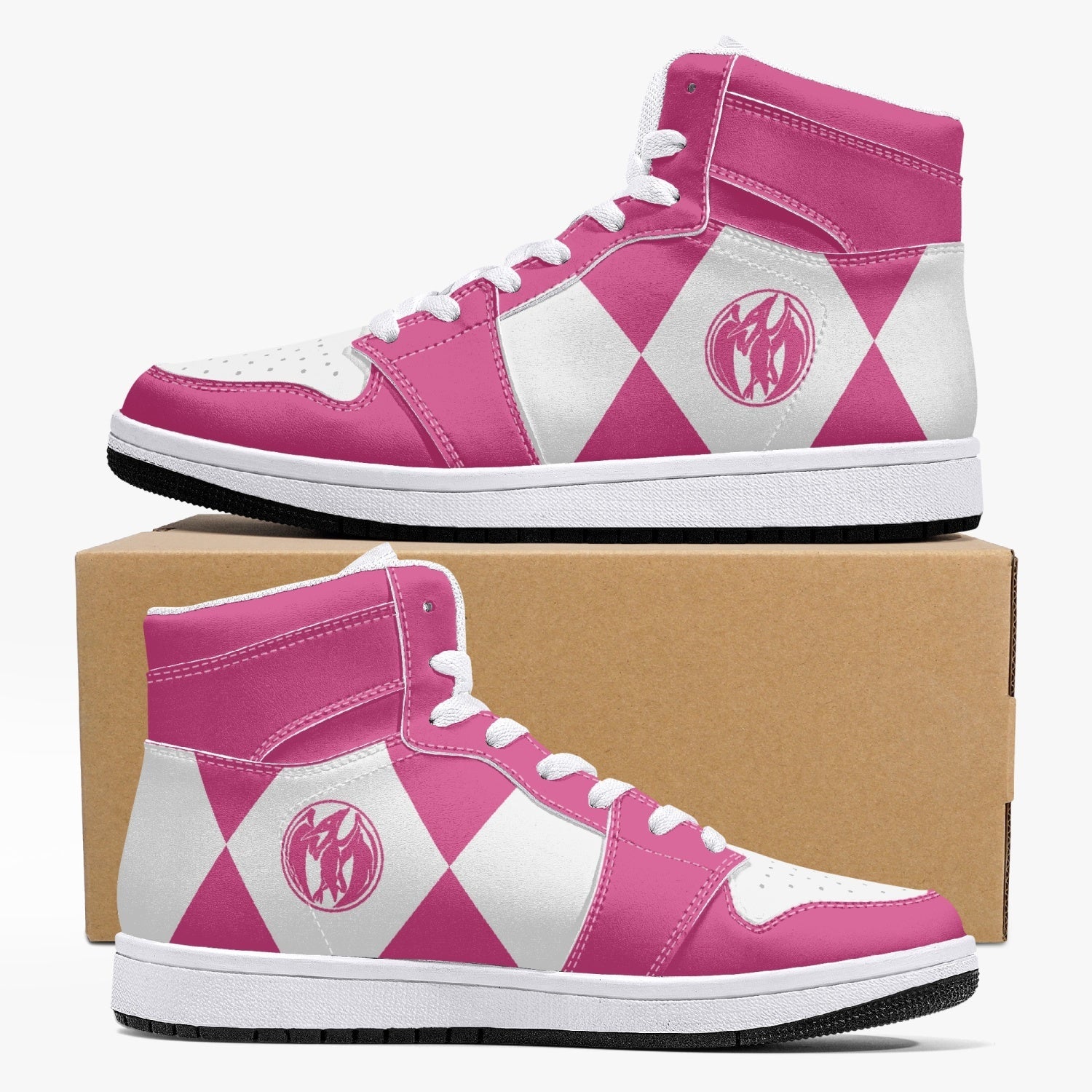 Power Rangers Pink Custom Sneaker Mid 1 Basketball Shoes - Otaku Hall