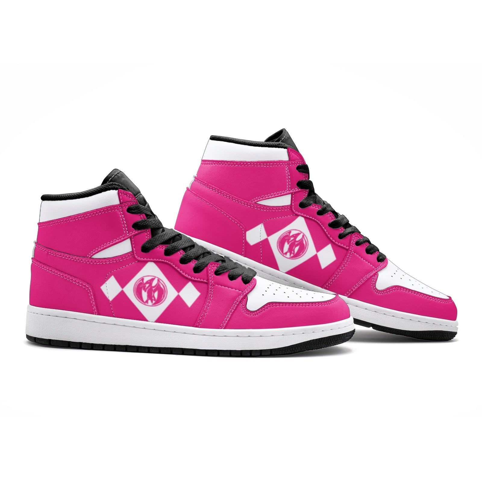 Alternative view of Power Rangers Pink V2 Custom Sneaker Mid 1 Basketball Shoes - Otaku Hall