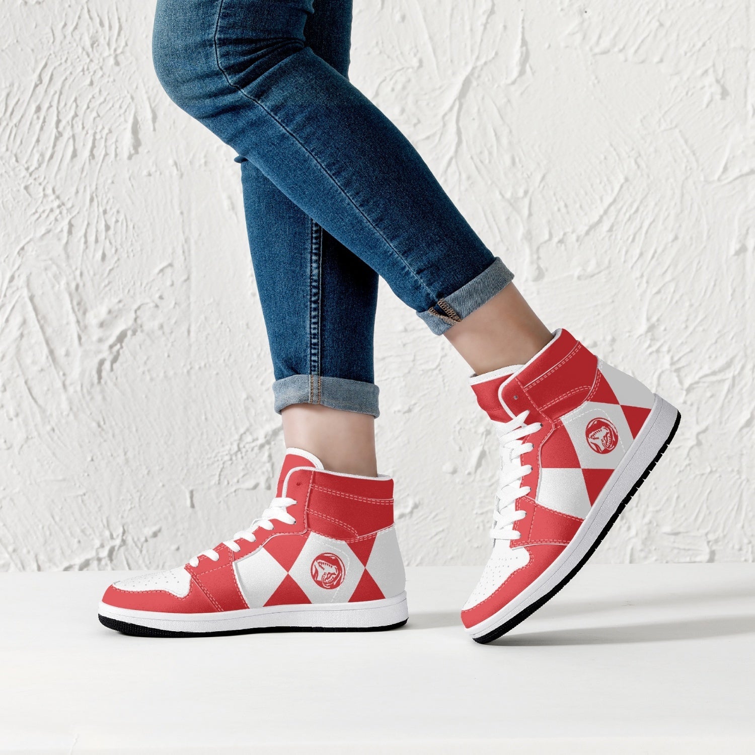 Alternative view of Power Rangers Red Custom Sneaker Mid 1 Basketball Shoes - Otaku Hall