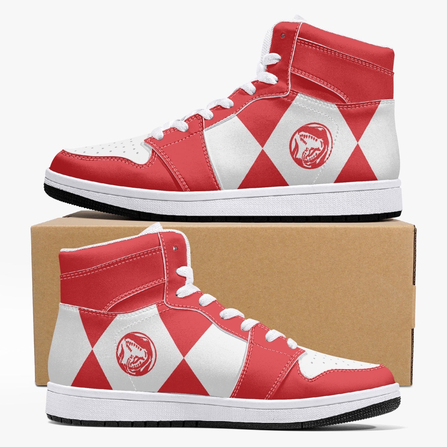 Power Rangers Red Custom Sneaker Mid 1 Basketball Shoes - Otaku Hall