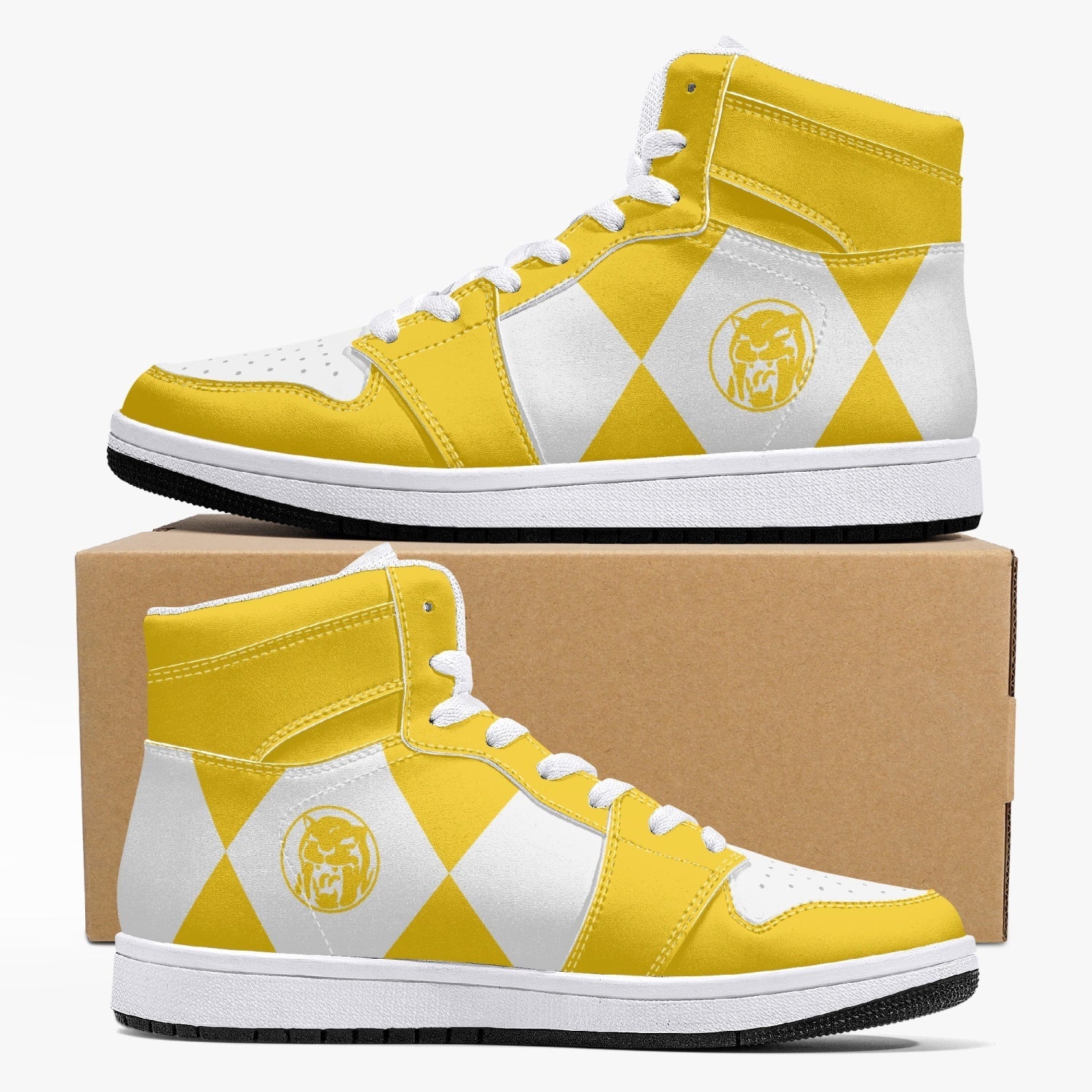 Power Rangers Yellow Custom Sneaker Mid 1 Basketball Shoes - Otaku Hall