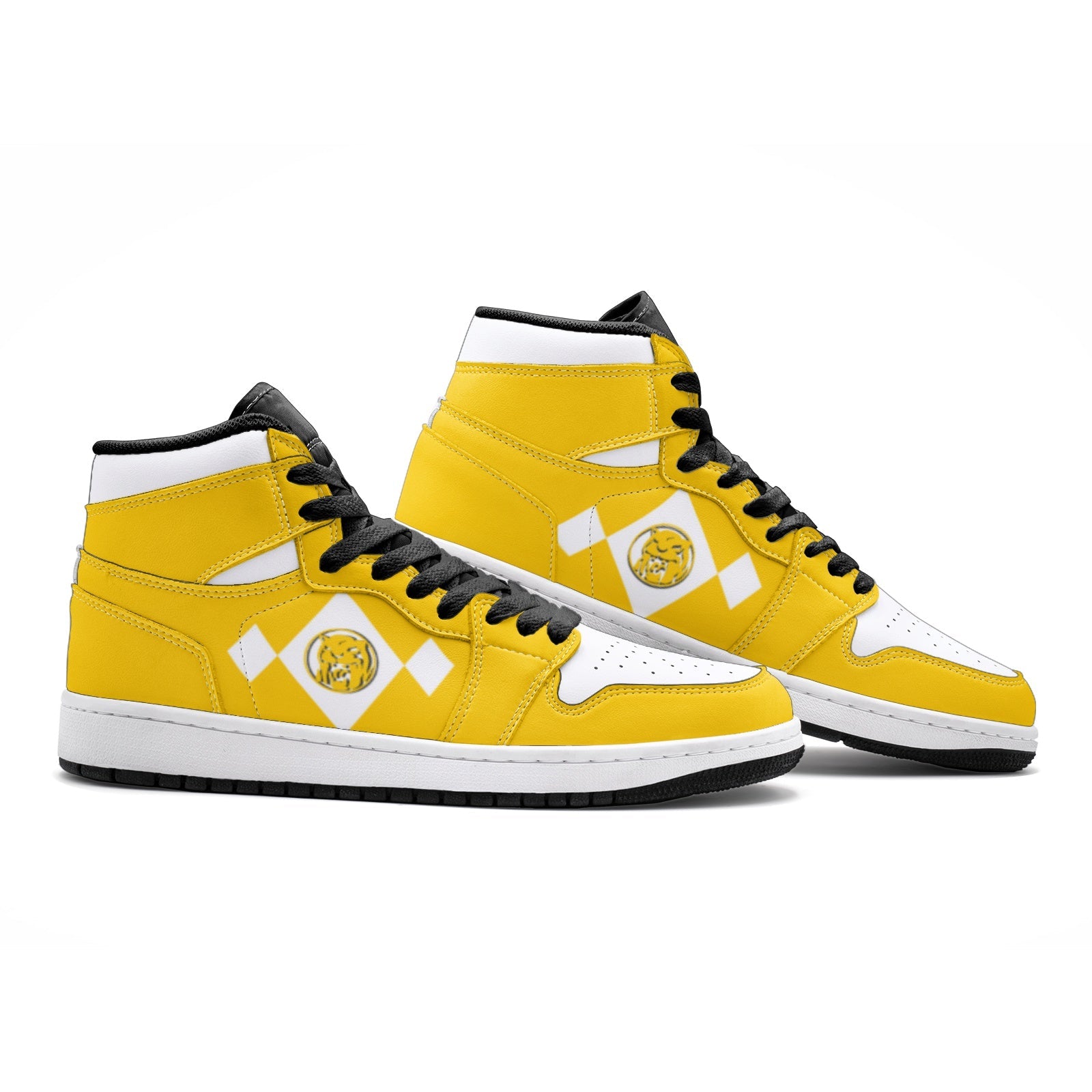 Alternative view of Power Rangers Yellow V2 Custom Sneaker Mid 1 Basketball Shoes - Otaku Hall