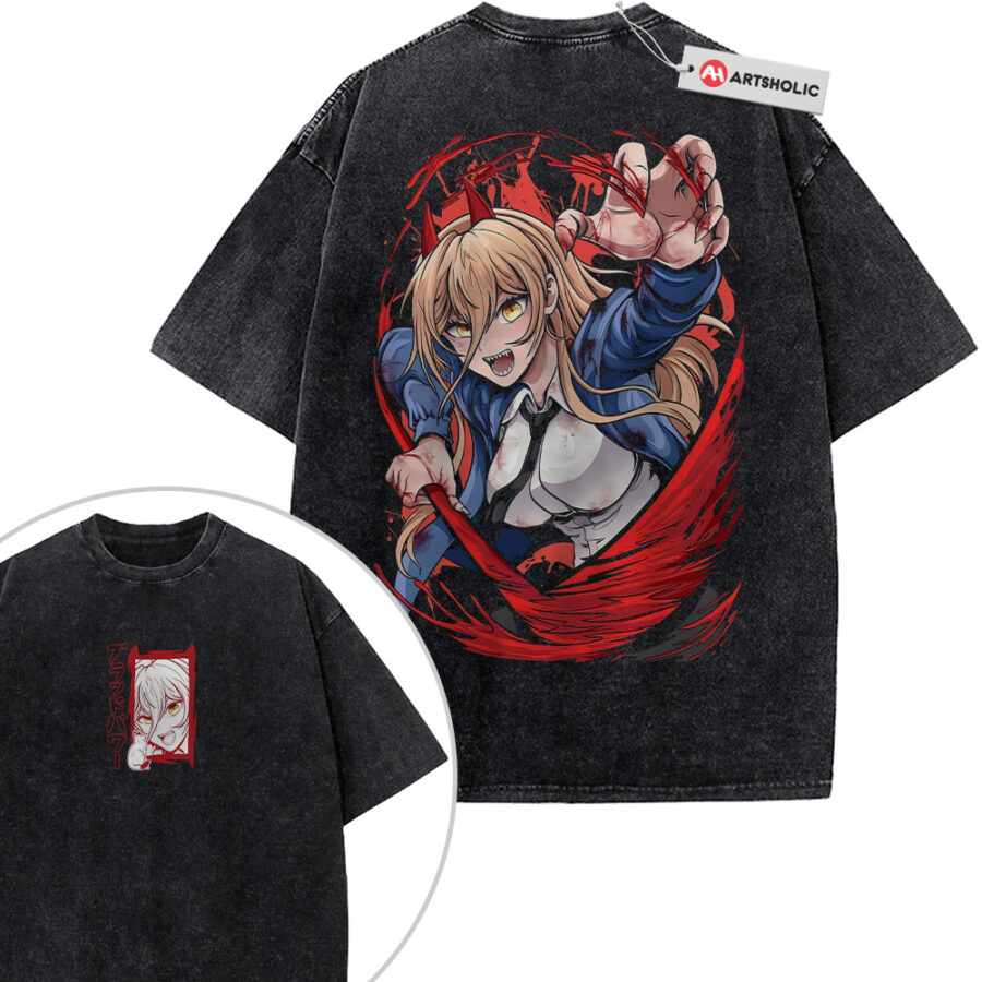 Alternative view of Power Shirt, Chainsaw Man Shirt, Anime Shirt, Vintage T-Shirt 2-Sided
