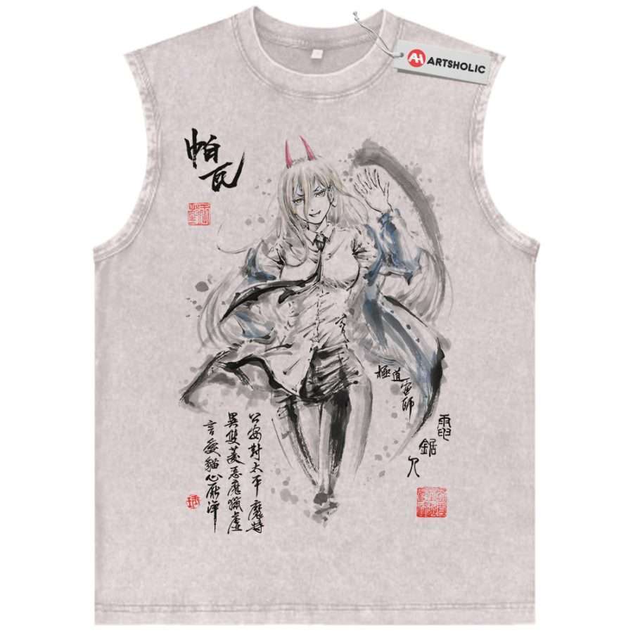 Alternative view of Power Tank Top, Chainsaw Man Tank Top, Anime Tank Top, Vintage Tank Top