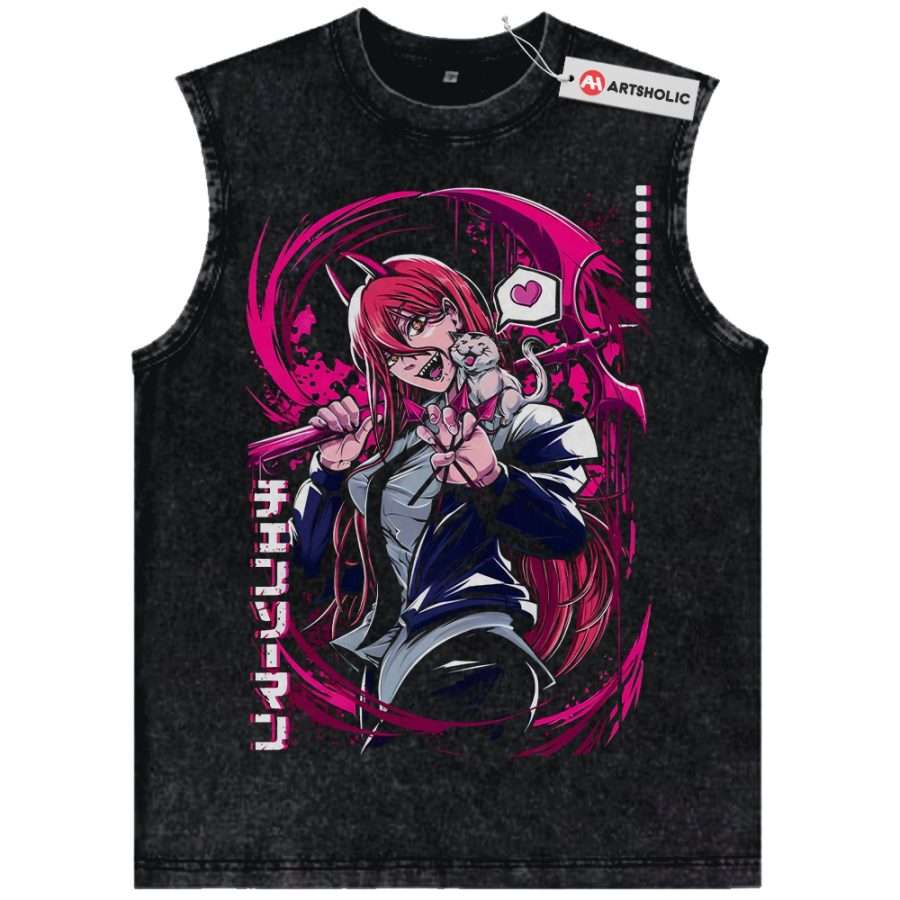 Alternative view of Power Tank Top, Chainsaw Man Tank Top, Anime Tank Top, Vintage Tank Top