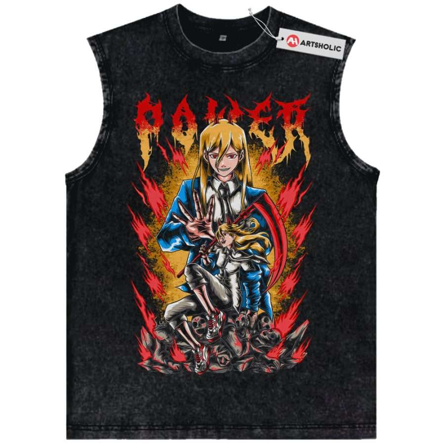 Alternative view of Power Tank Top, Chainsaw Man Tank Top, Anime Tank Top, Vintage Tank Top