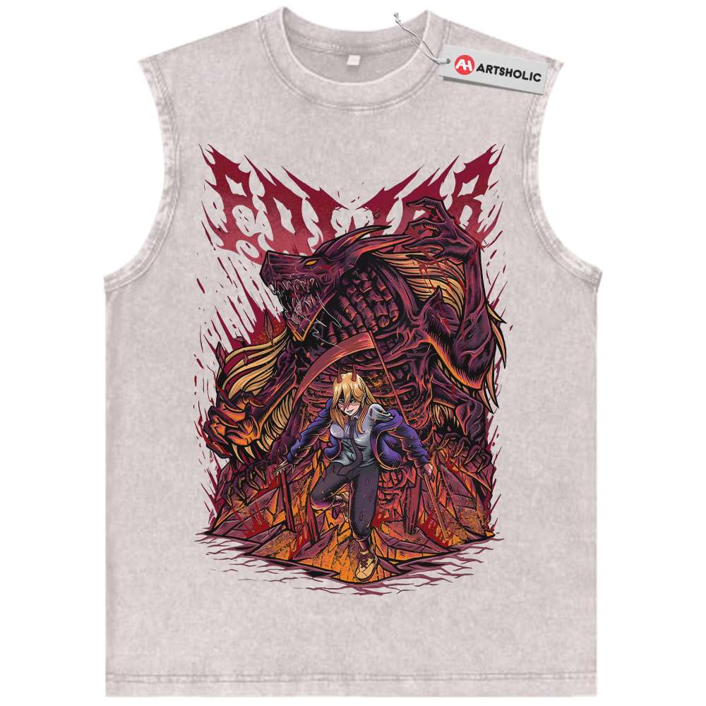 Alternative view of Power Tank Top, Chainsaw Man Tank Top, Anime Tank Top, Vintage Tank Top