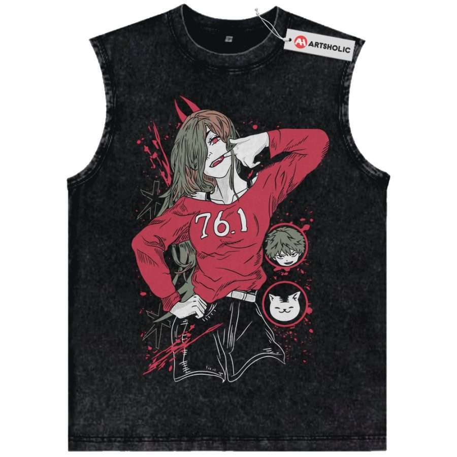Alternative view of Power Tank Top, Chainsaw Man Tank Top, Anime Tank Top, Vintage Tank Top