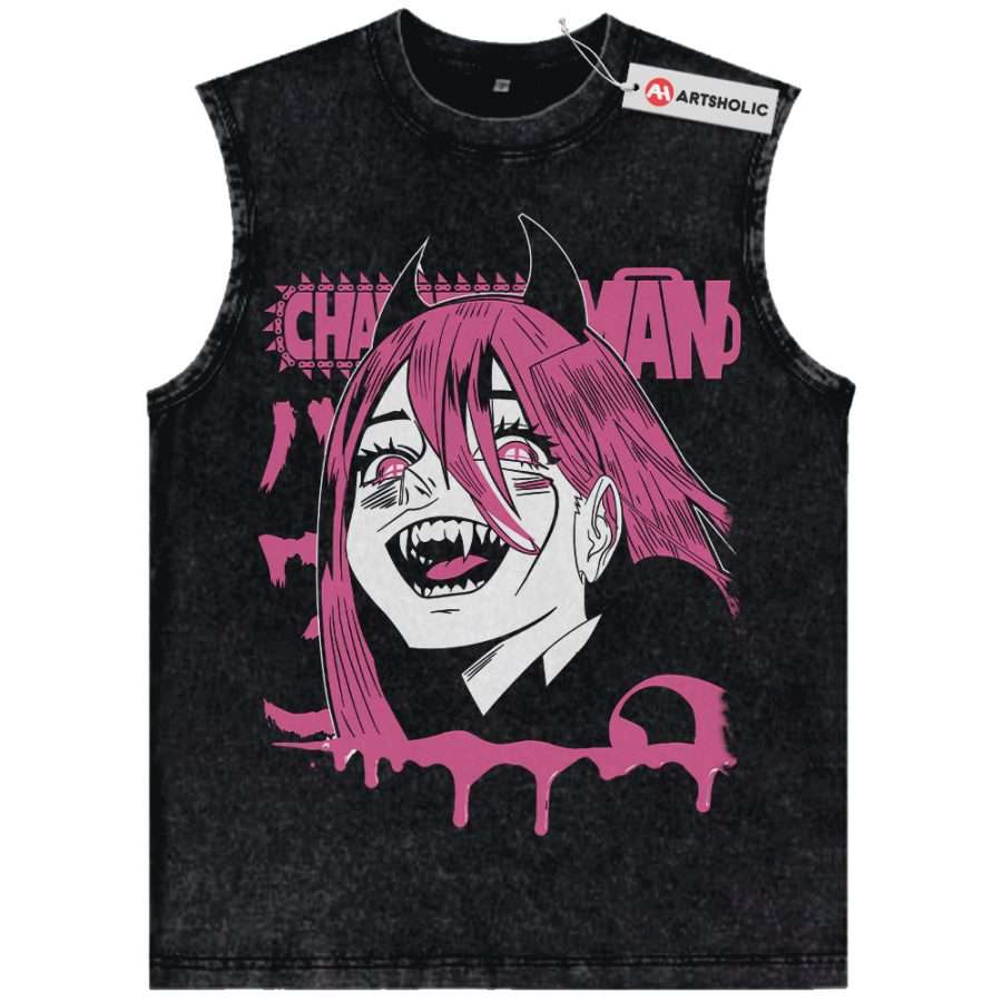 Alternative view of Power Tank Top, Chainsaw Man Tank Top, Anime Tank Top, Vintage Tank Top
