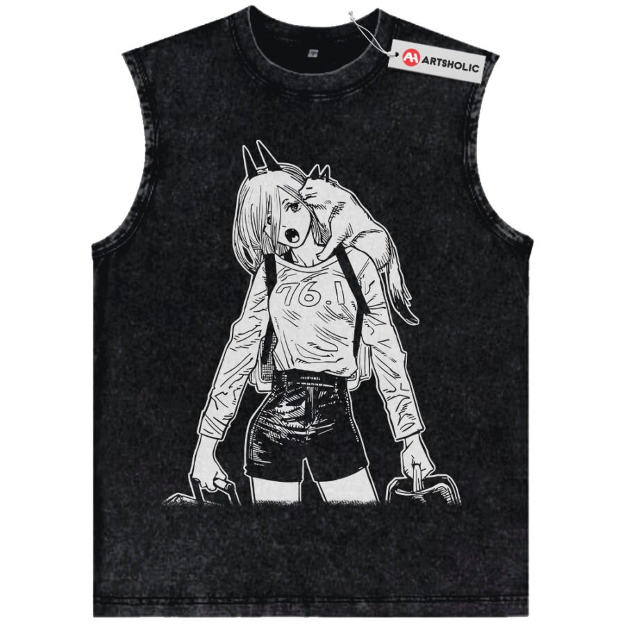 Alternative view of Power Tank Top, Chainsaw Man Tank Top, Anime Tank Top, Vintage Tank Top